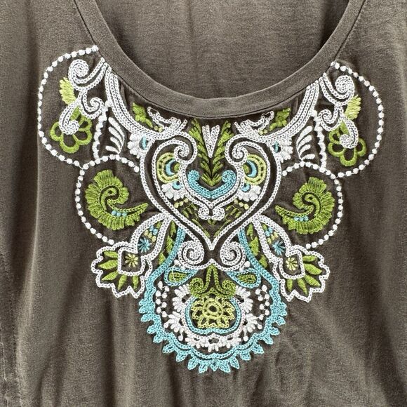 Athleta Shirt Womens Extra Large Gray Embroidered Tank Top Sleeveless Cotton - Picture 2 of 14